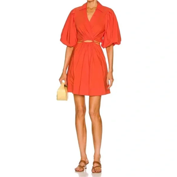 Jonathan Simkhai Aulora Orange Cutout Poplin Collared Mini Dress Size Medium - Picture 10 of 11